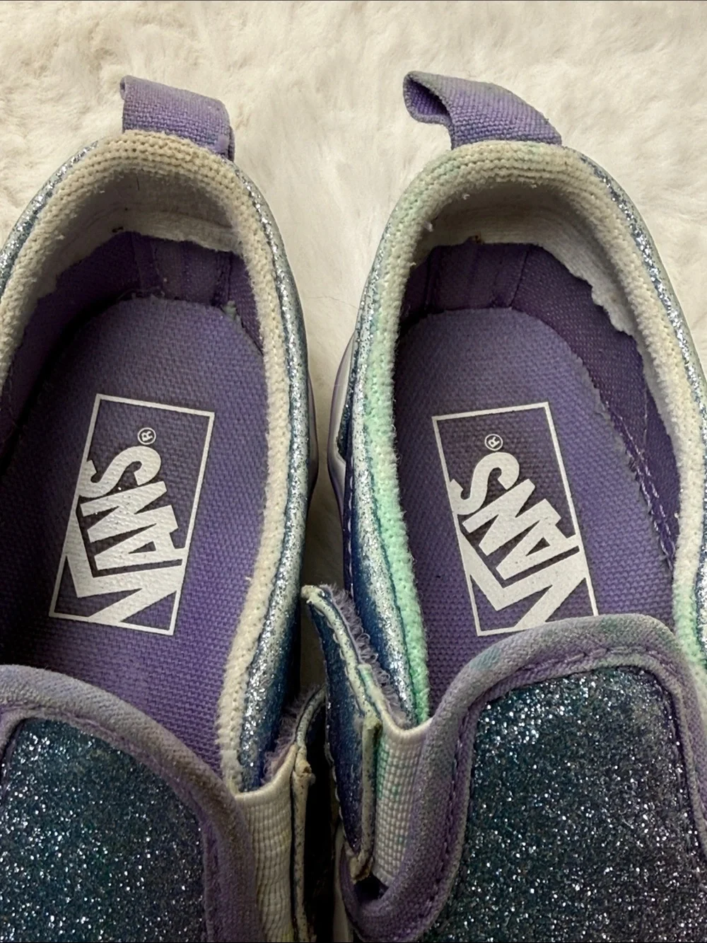 Vans Classic Slip-On Toddler 8 Glitter Iridescent Blue Purple Sparkle Shoes